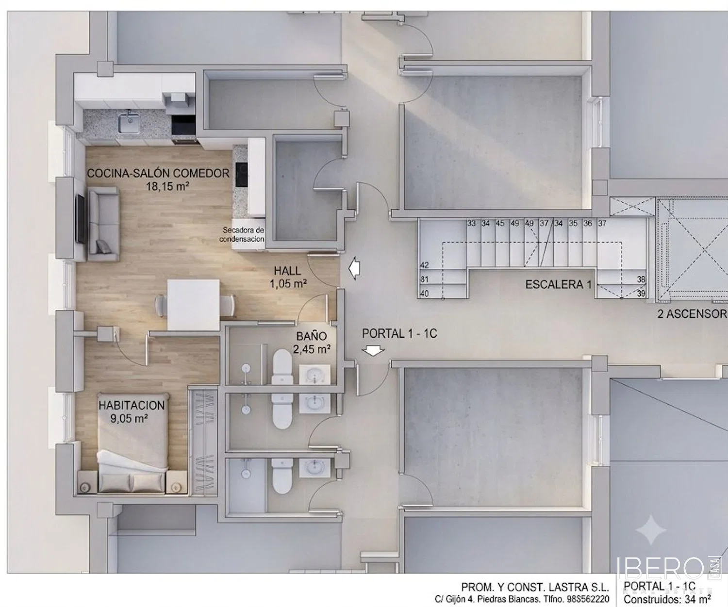Apartamento de 1 dormitorio, Avilés